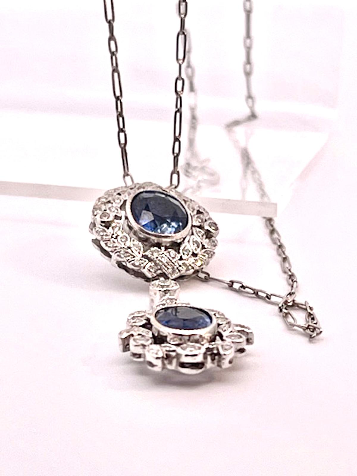 Vintage Sapphire Diamond 18K Drop Necklace 2 Carats For Sale 3