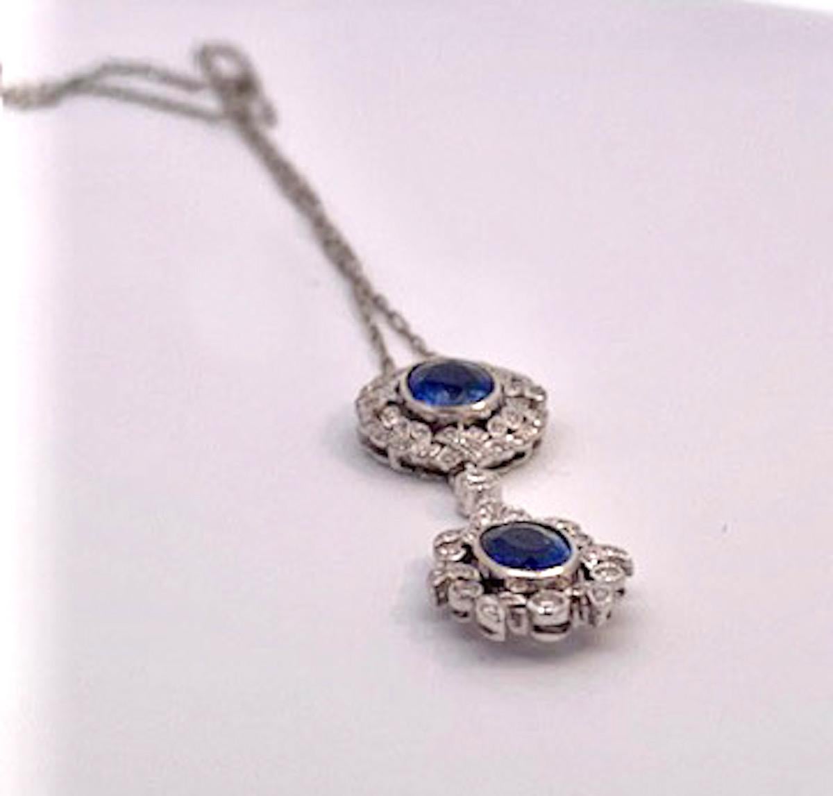 Vintage Sapphire Diamond 18K Drop Necklace 2 Carats For Sale 4