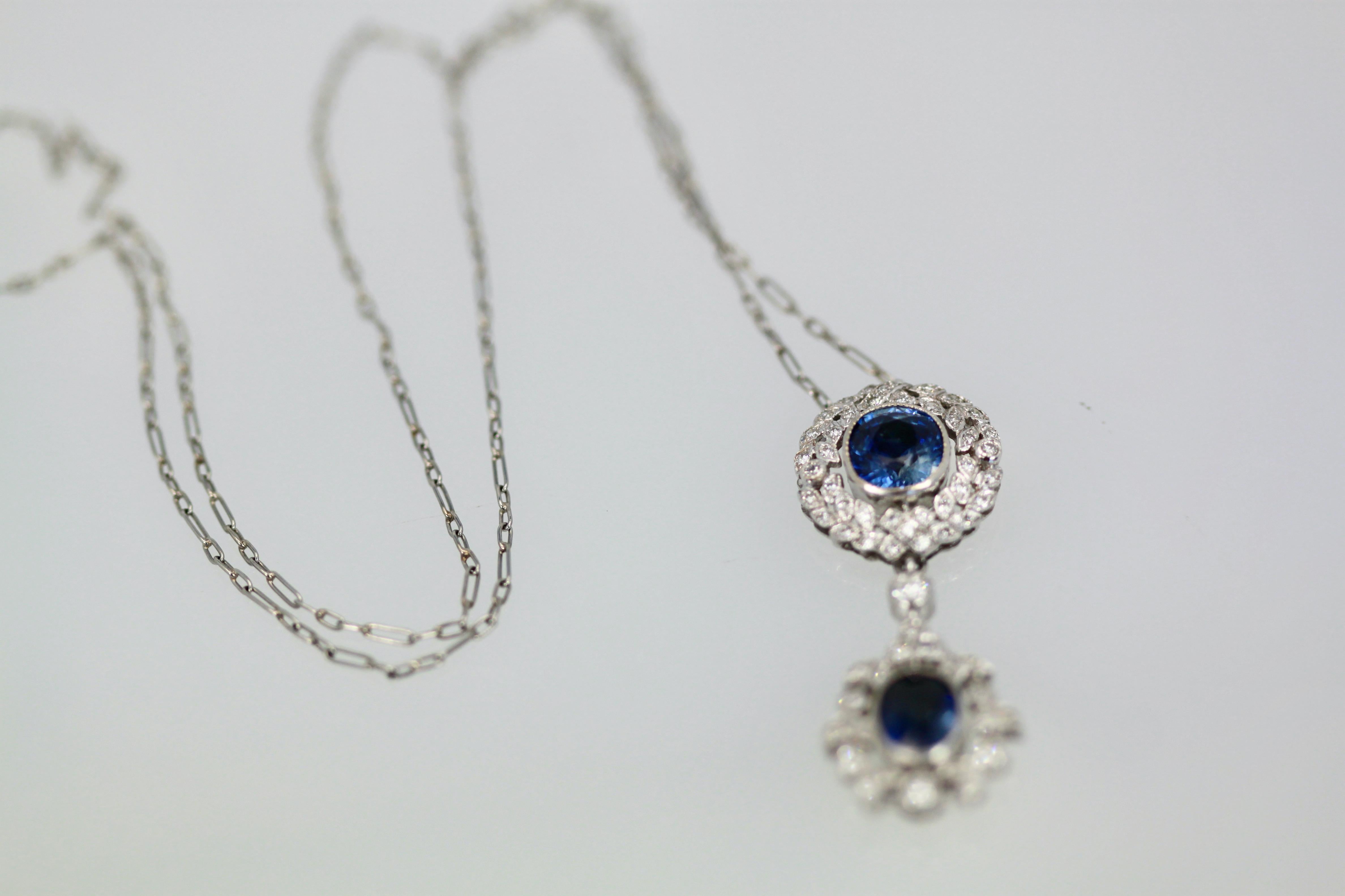 Vintage Saphir Diamant 18K Tropfen Halskette 2 Karat (Moderne) im Angebot