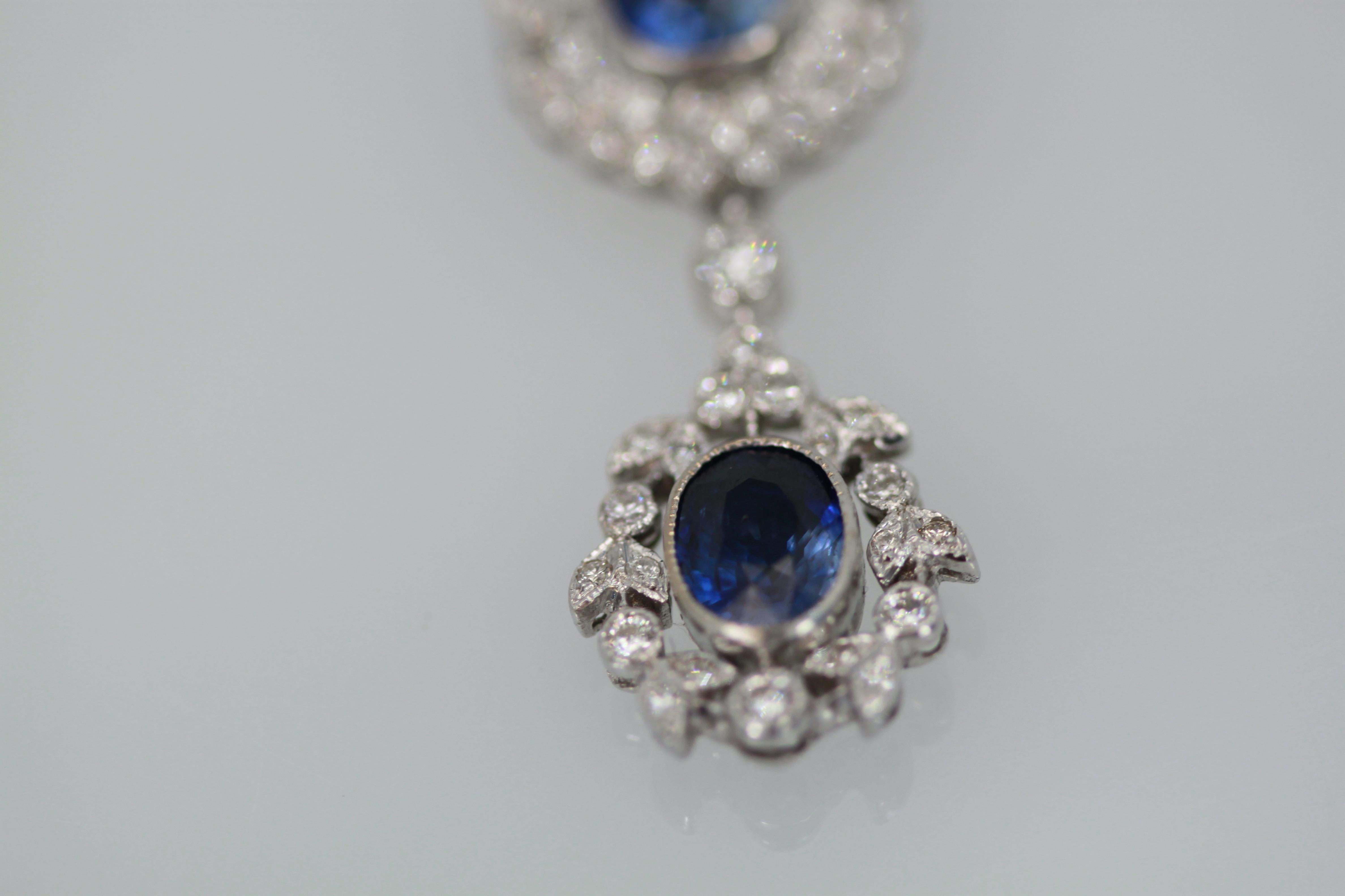 Vintage Saphir Diamant 18K Tropfen Halskette 2 Karat im Zustand „Gut“ im Angebot in North Hollywood, CA