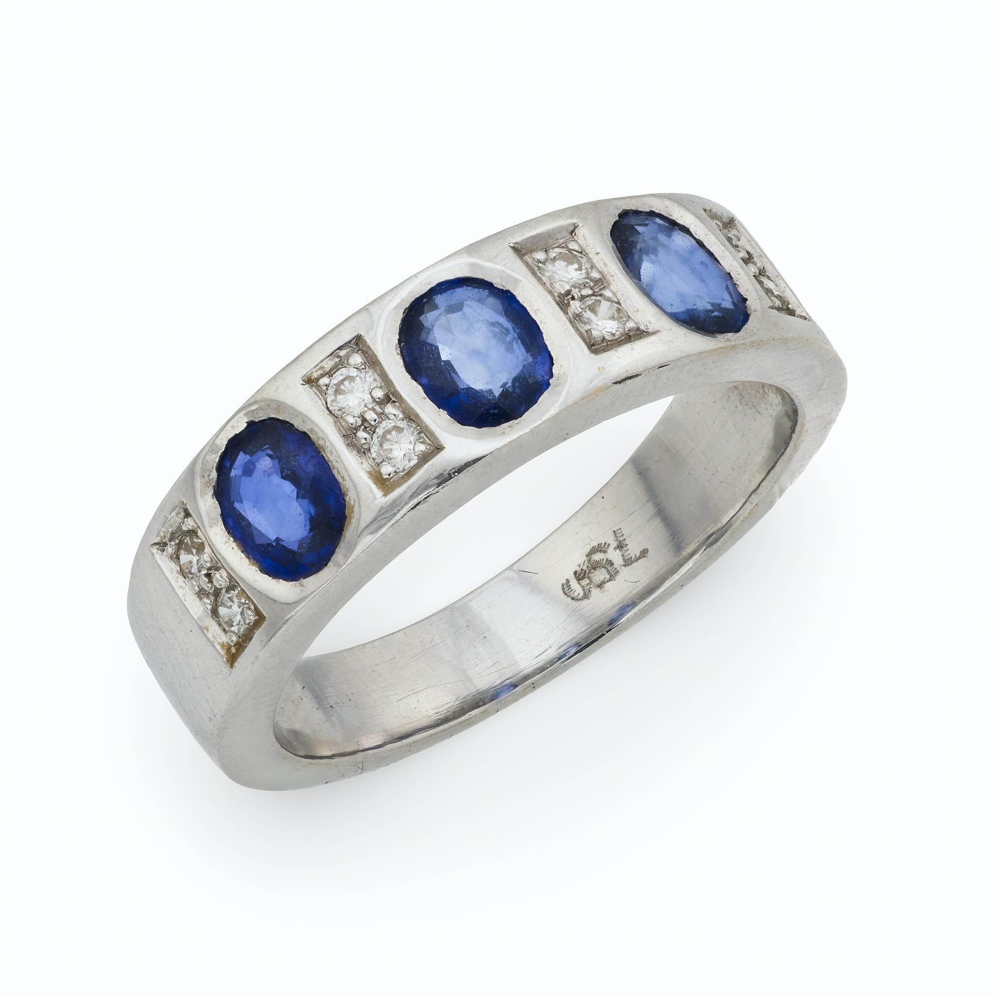 Vintage Saphir Diamant 18k Weißgold Band im Angebot
