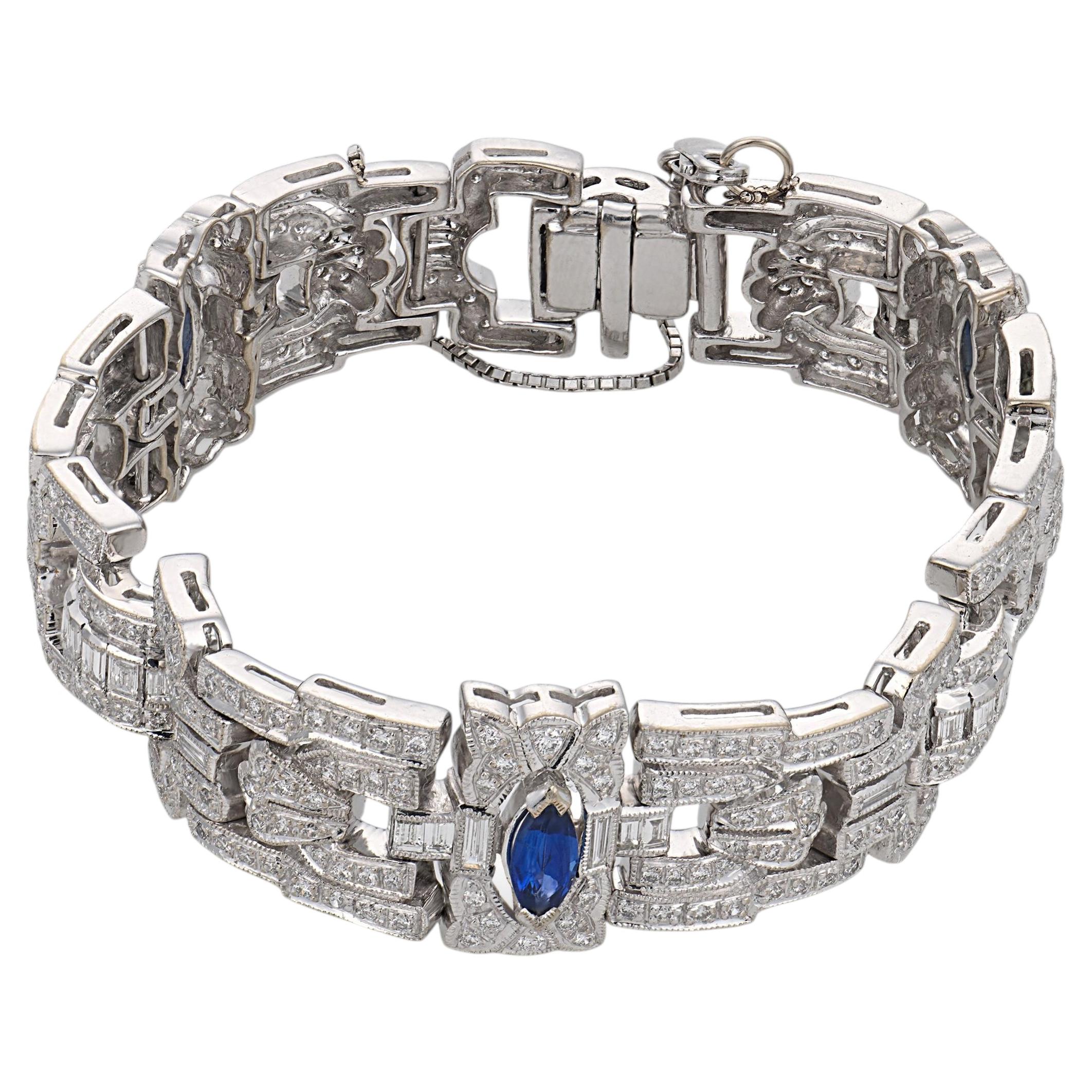 Vintage sapphire diamond 18k white gold bracelet