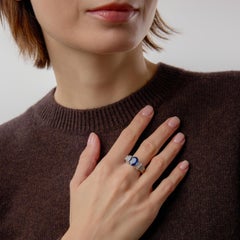Vintage 18k White Gold Sapphire and Diamond Ring, 1990s Design, 8.24g