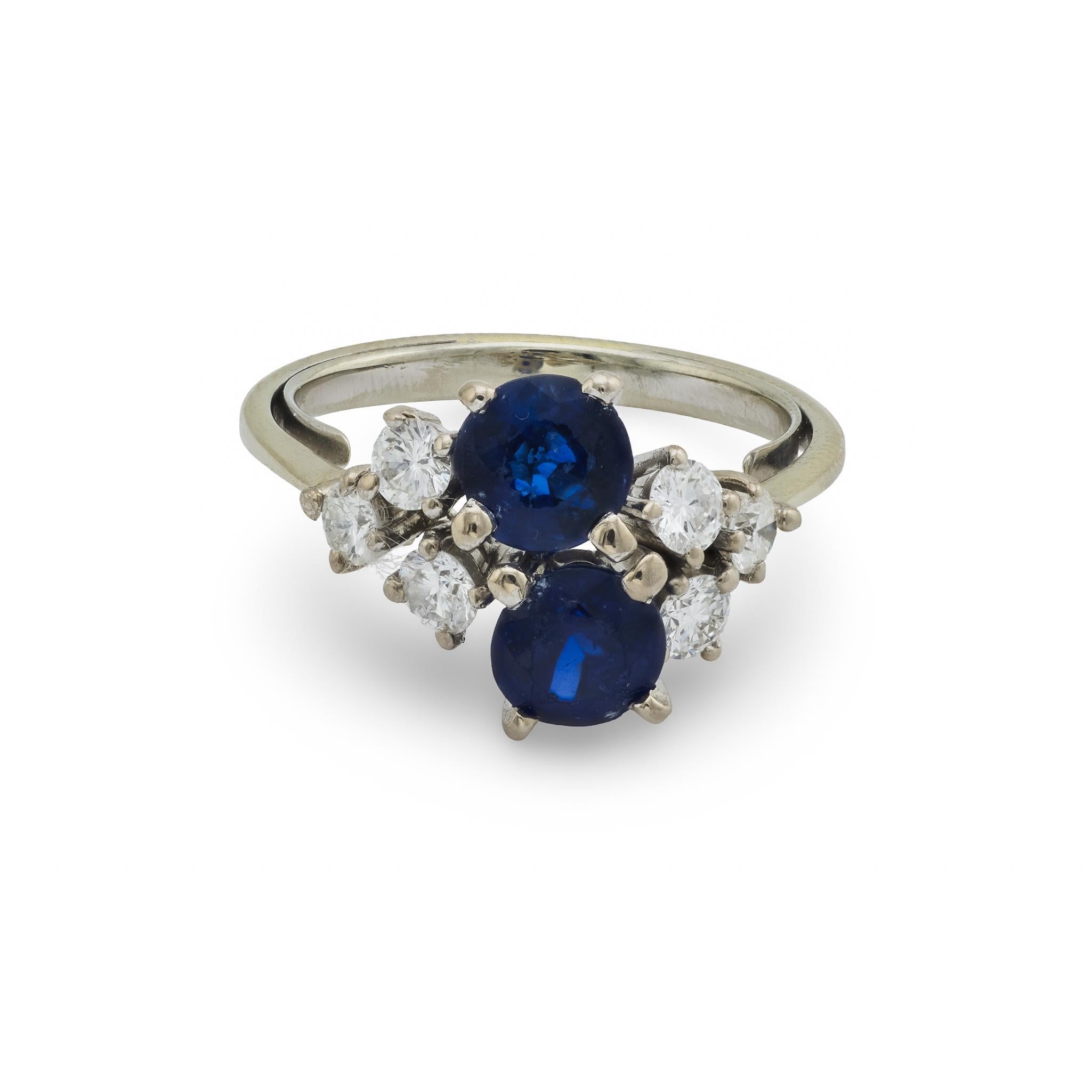 Vintage Saphir-Diamant-Ring aus 18k Weißgold (Zeitgenössisch) im Angebot