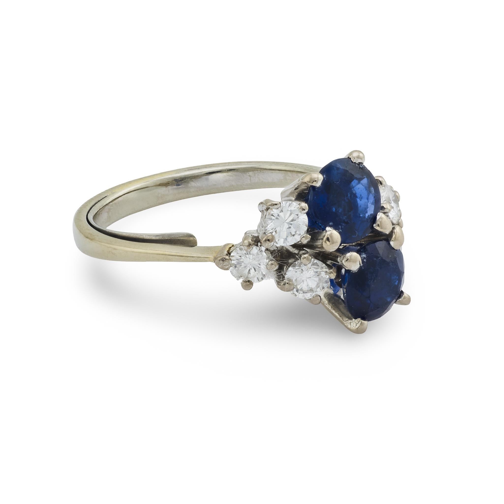 Vintage Saphir-Diamant-Ring aus 18k Weißgold im Zustand „Gut“ im Angebot in Beverly Hills, CA