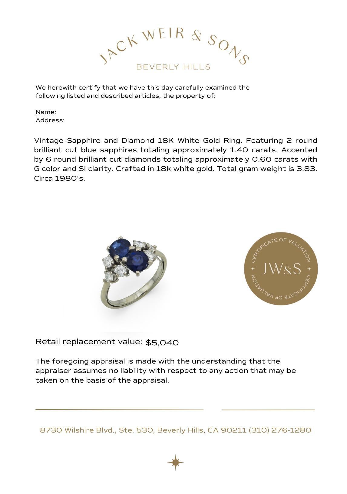 Vintage Saphir-Diamant-Ring aus 18k Weißgold im Angebot 3