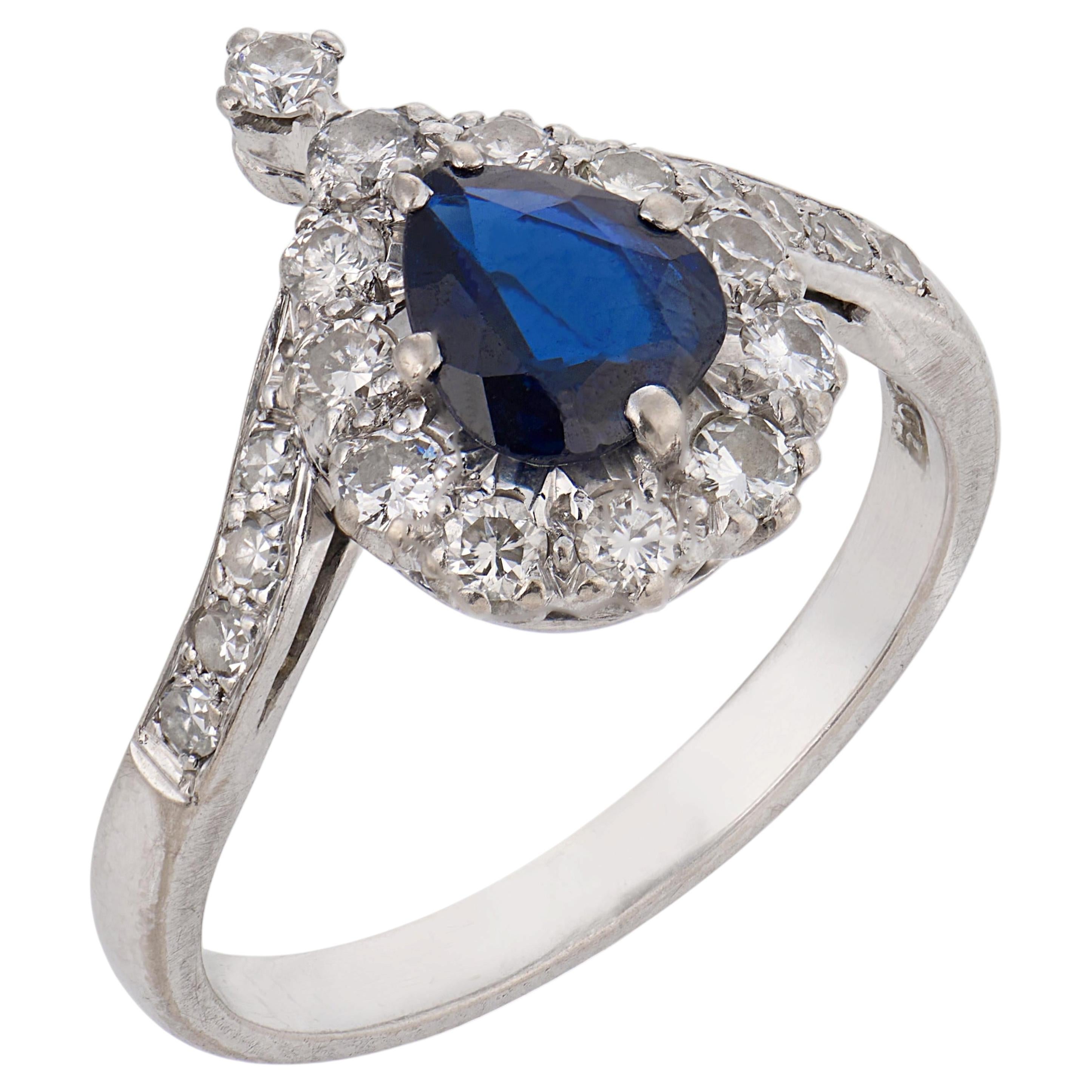 Anillo vintage zafiro diamante oro blanco 18k