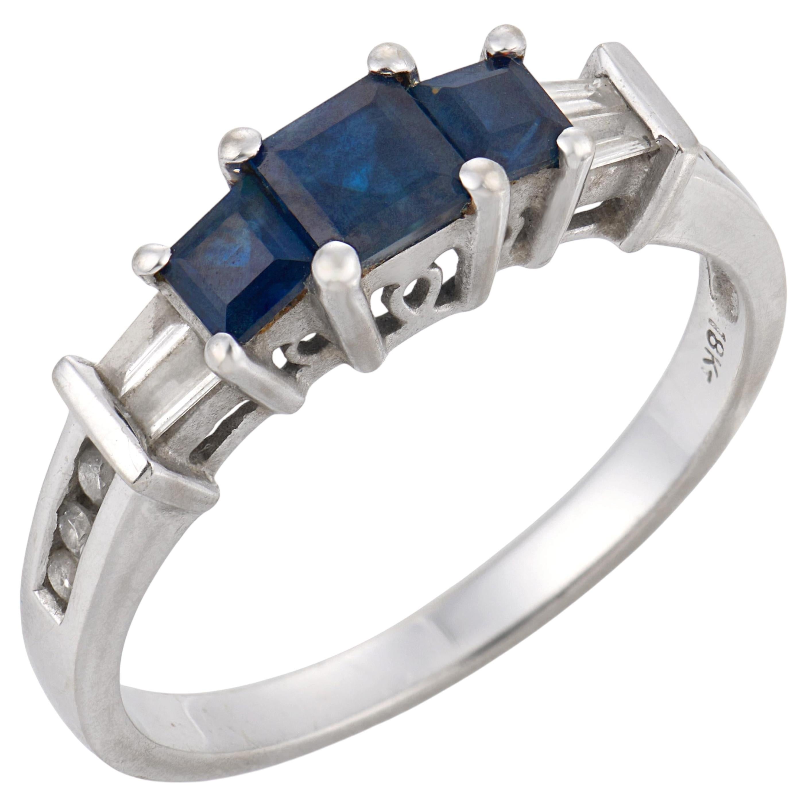 Vintage Saphir-Diamant-Ring aus 18k Weißgold