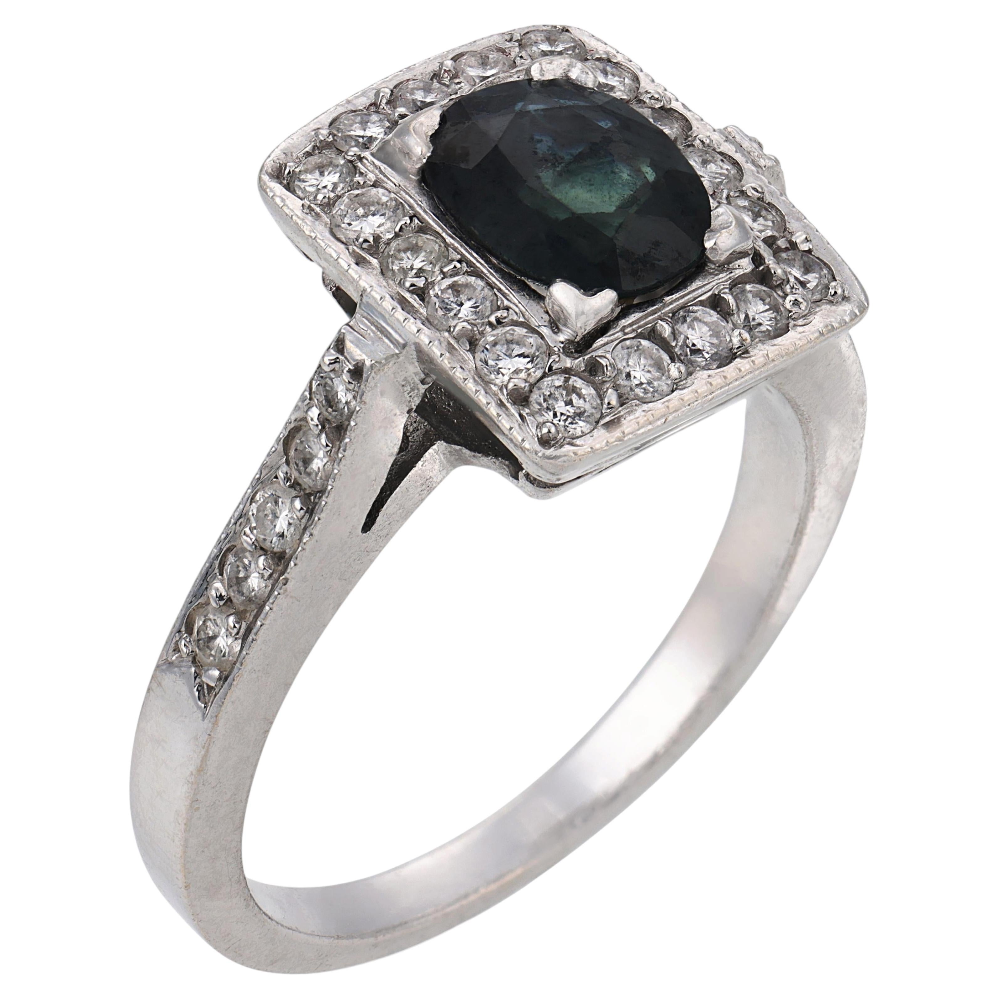 Vintage Saphir-Diamant-Ring aus 18k Weißgold