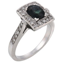 Vintage sapphire diamond 18k white gold ring