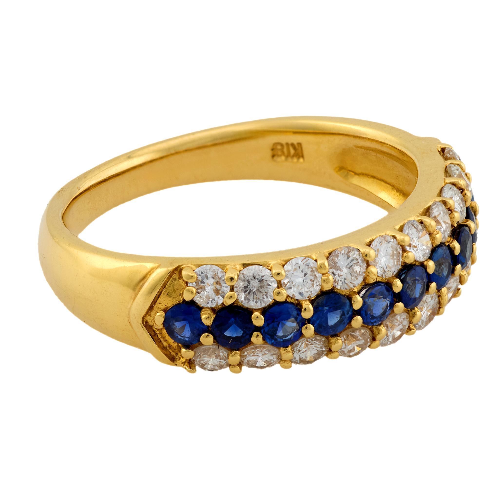Round Cut Vintage sapphire diamond 18k yellow gold band For Sale