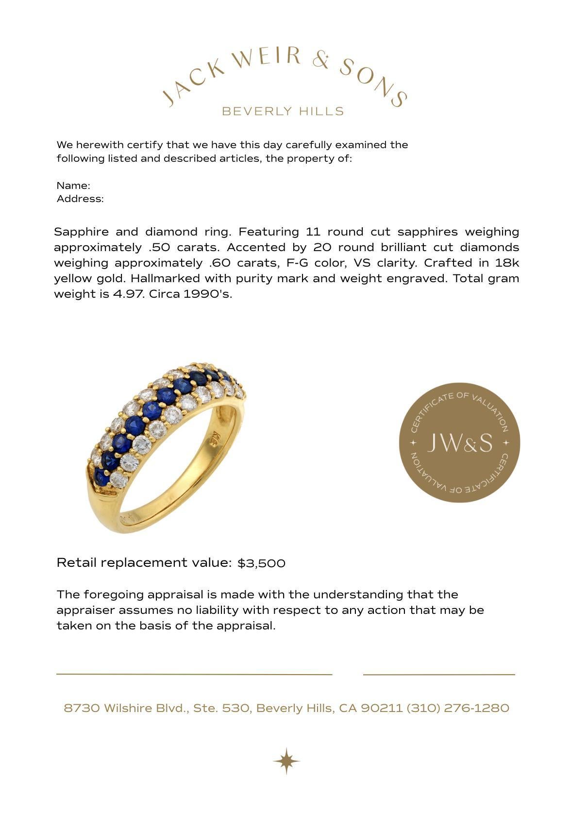 Vintage sapphire diamond 18k yellow gold band In Good Condition For Sale In Beverly Hills, CA