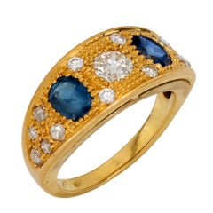 Vintage sapphire diamond 18k yellow gold bezel band