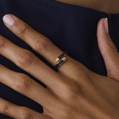Vintage sapphire diamond 18k yellow gold bypass ring