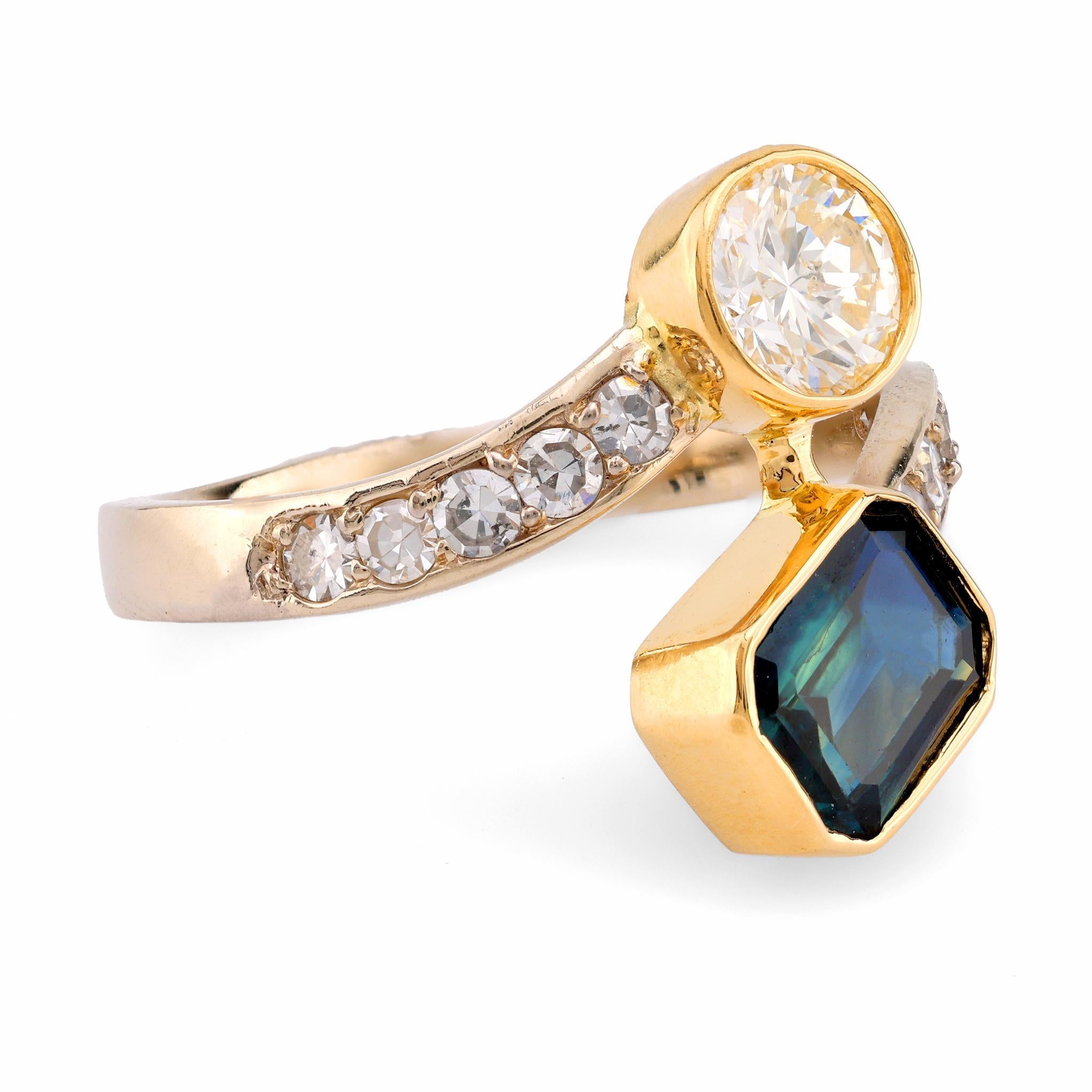 Modern Vintage Sapphire Diamond 18K Yellow Gold Bypass Ring