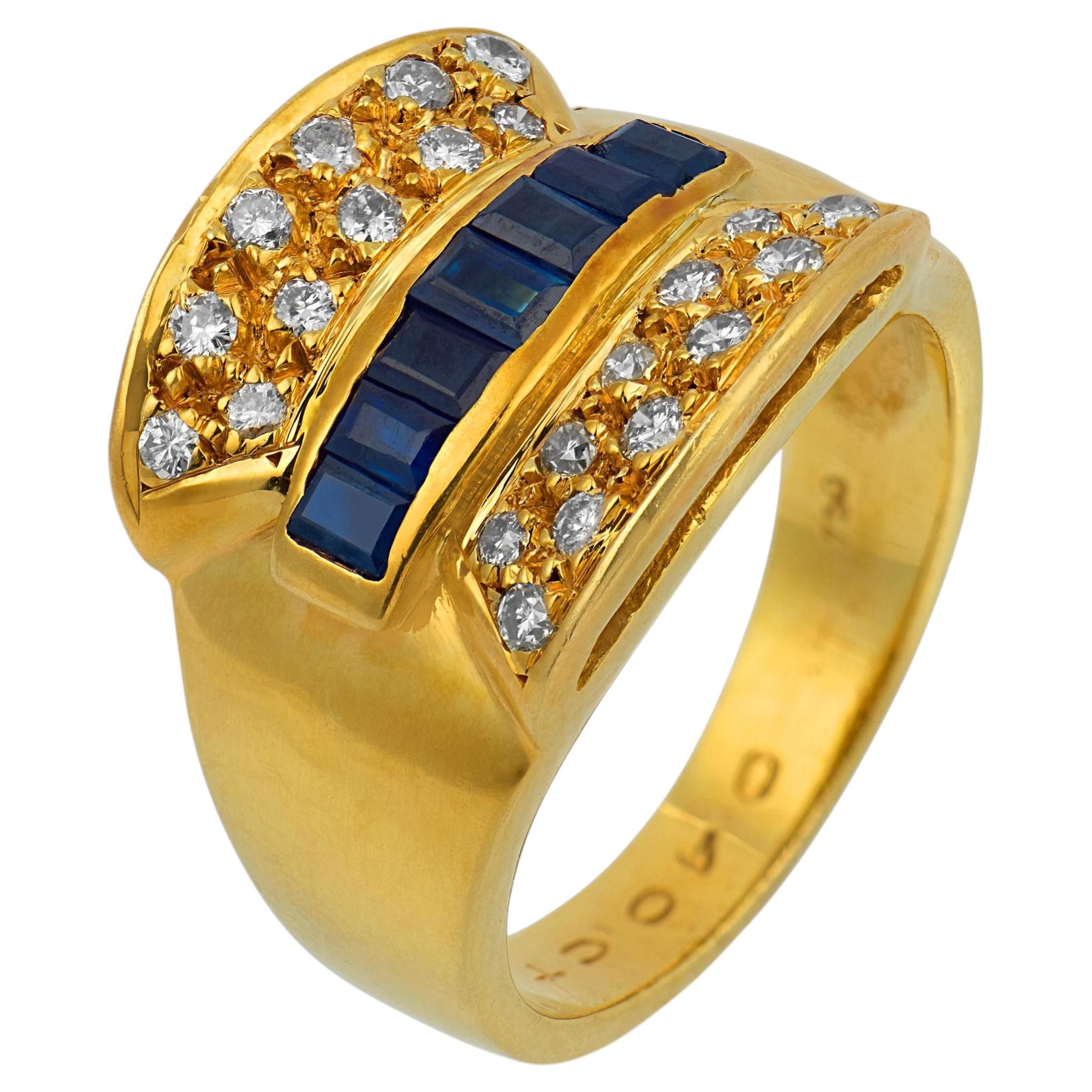 Vintage sapphire diamond 18k yellow gold cocktail ring For Sale