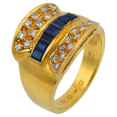 Vintage sapphire diamond 18k yellow gold cocktail ring