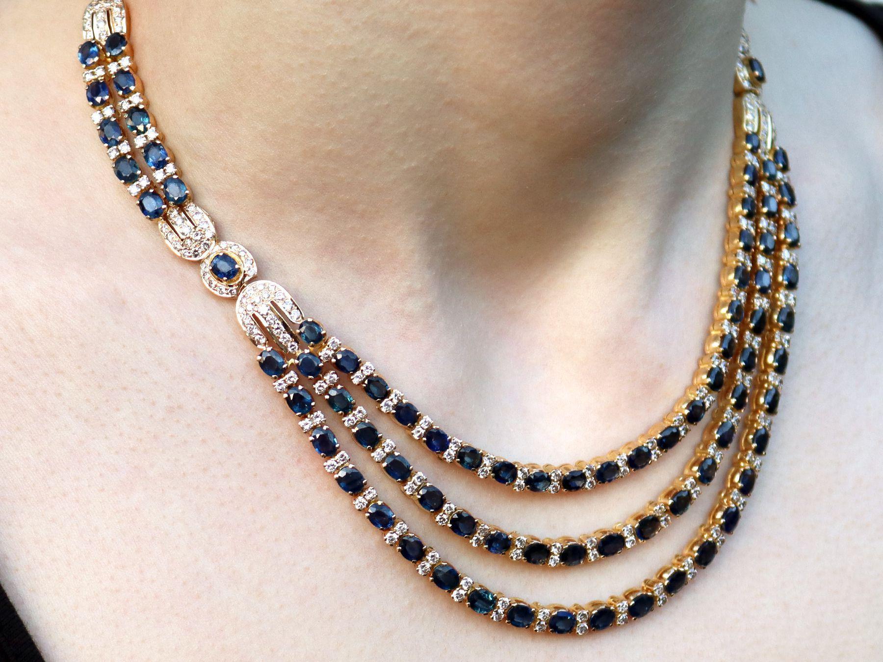 Vintage Sapphire and Diamond Yellow Gold Earring and Necklace Set Circa 1970 15