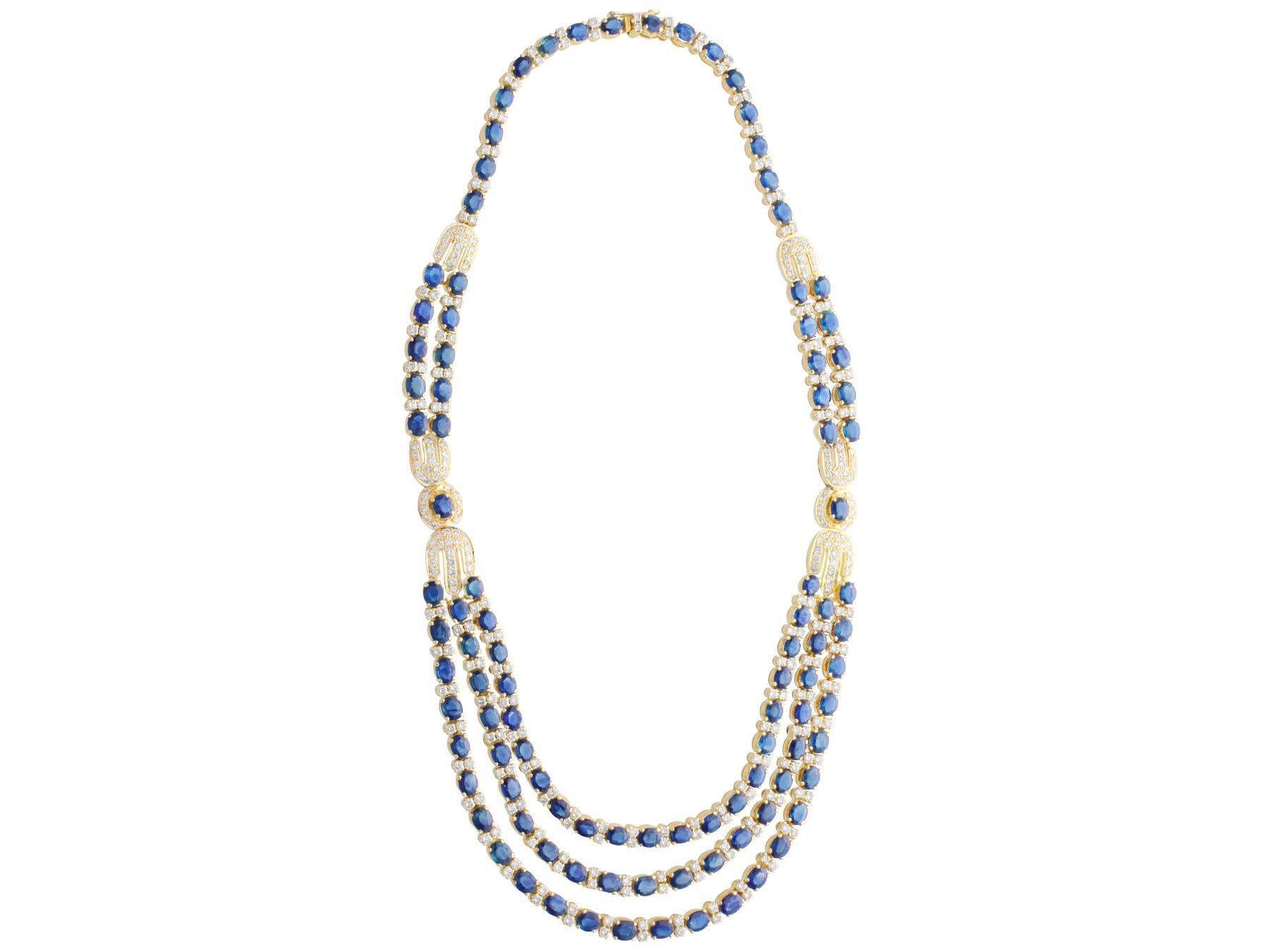 Oval Cut Vintage Sapphire and Diamond Yellow Gold Earring and Necklace Set Circa 1970