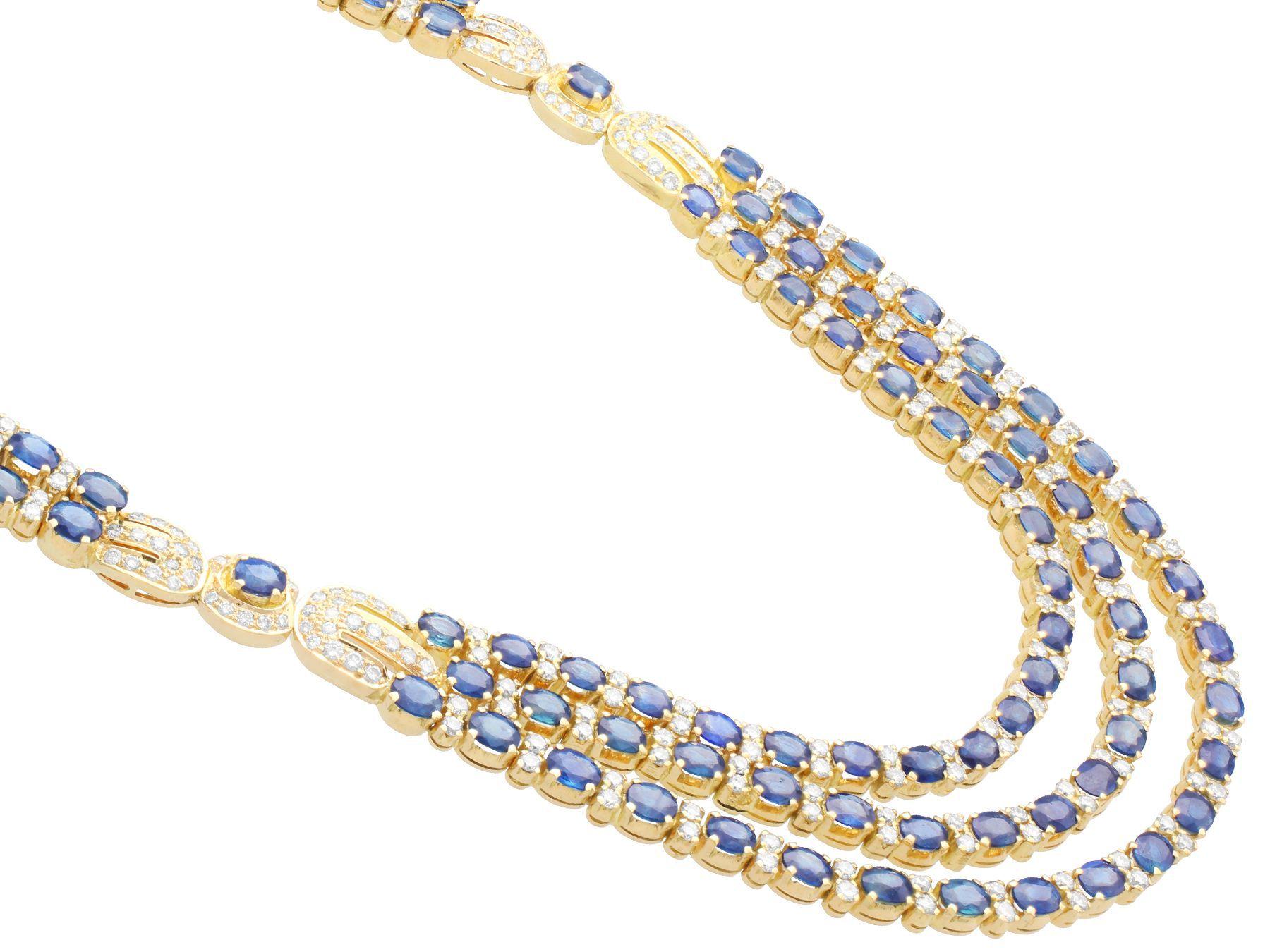Vintage Sapphire and Diamond Yellow Gold Earring and Necklace Set Circa 1970 In Excellent Condition In Jesmond, Newcastle Upon Tyne