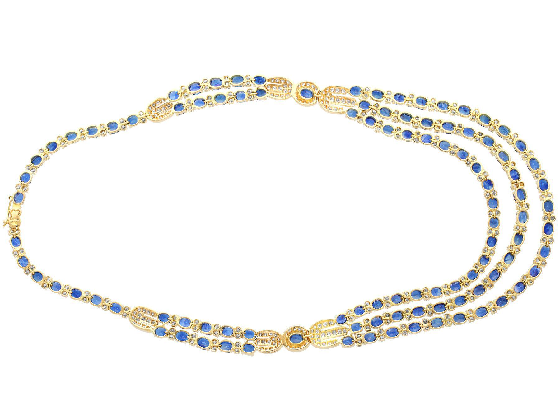 Women's or Men's Vintage Sapphire and Diamond Yellow Gold Earring and Necklace Set Circa 1970