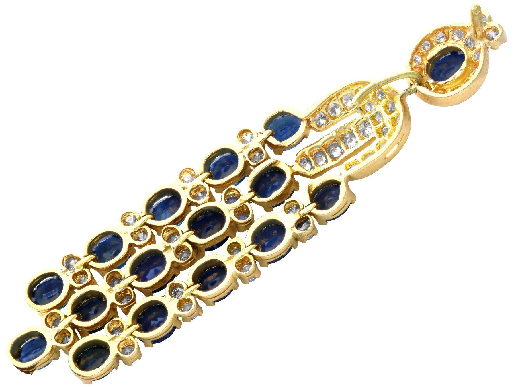 Vintage Sapphire and Diamond Yellow Gold Earring and Necklace Set Circa 1970 2