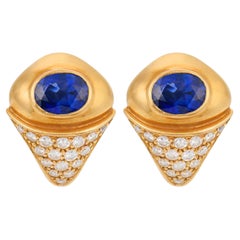 Vintage sapphire diamond 18k yellow gold earrings