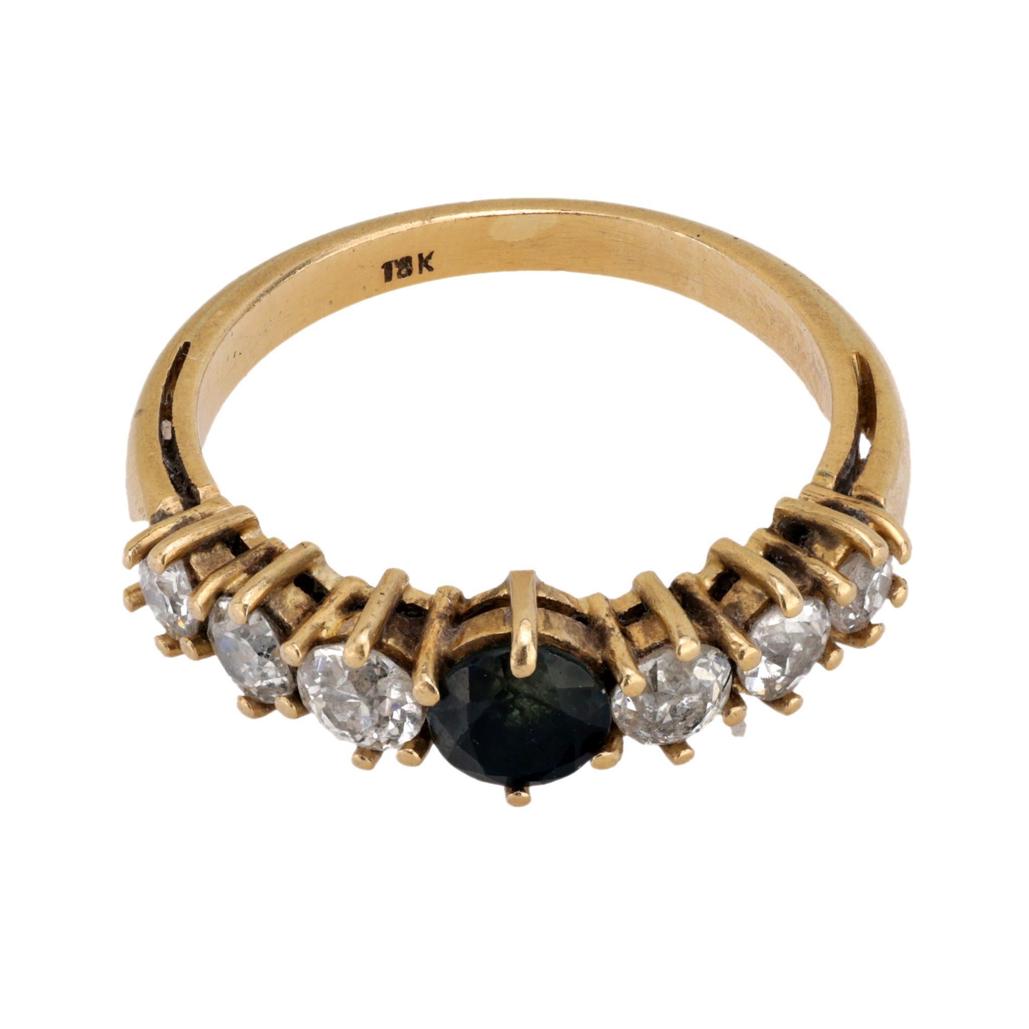 Anillo vintage zafiro diamante oro amarillo 18k Moderno en venta