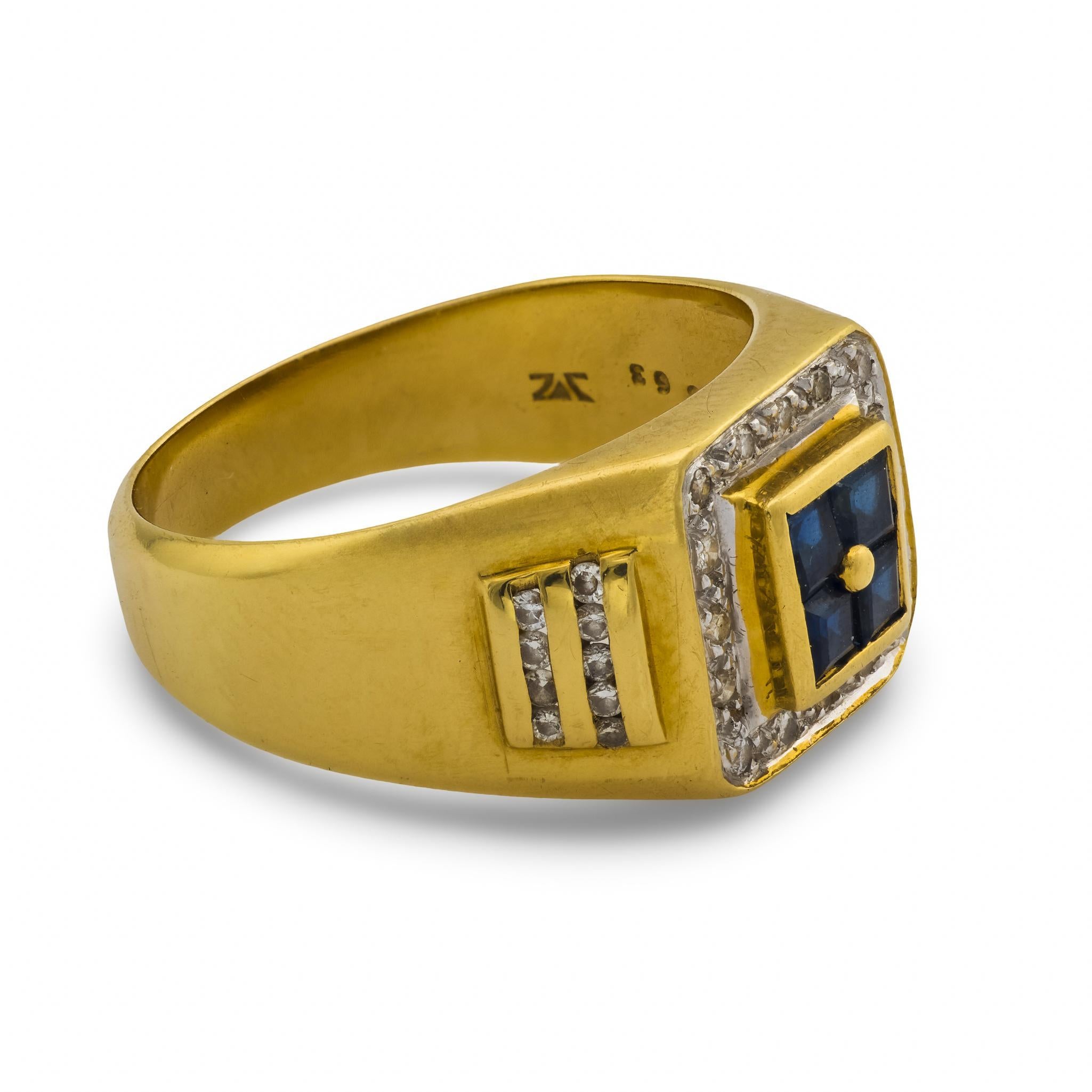 Vintage Saphir Diamant 18k Gelbgold Ring (Zeitgenössisch) im Angebot