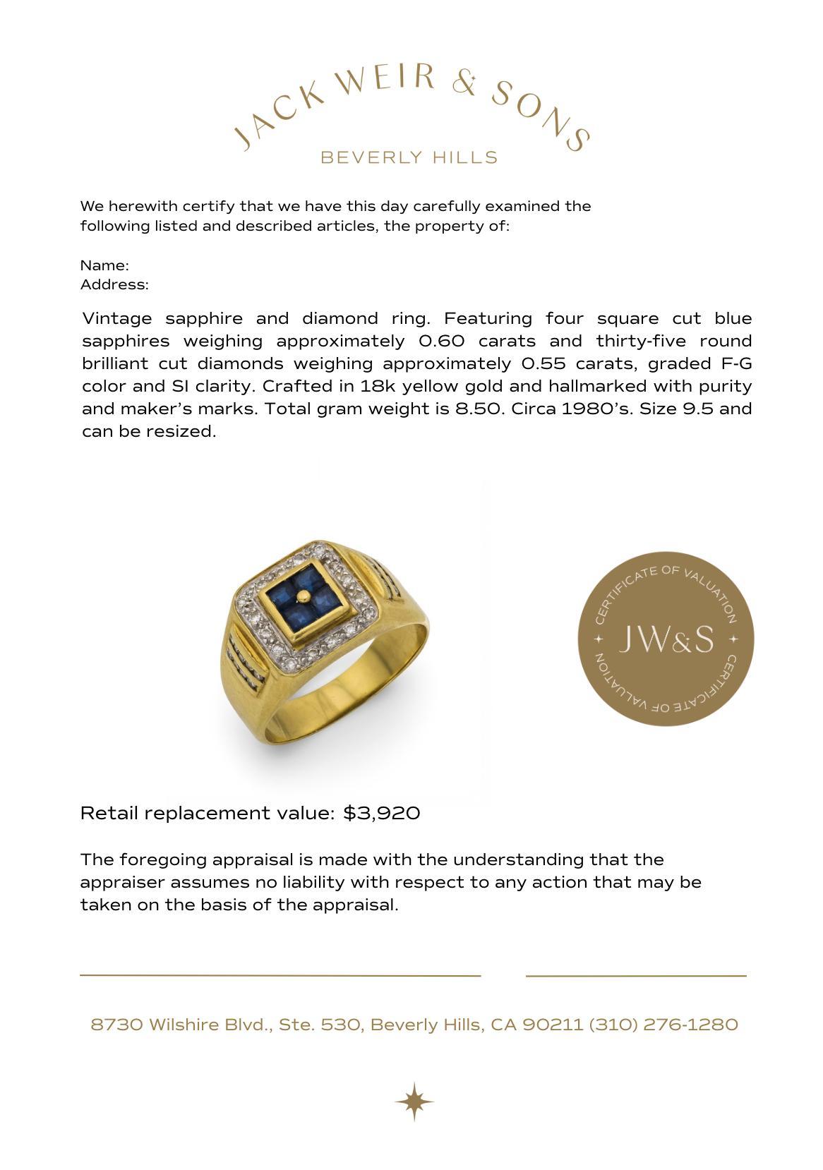 Vintage Saphir Diamant 18k Gelbgold Ring im Zustand „Gut“ im Angebot in Beverly Hills, CA