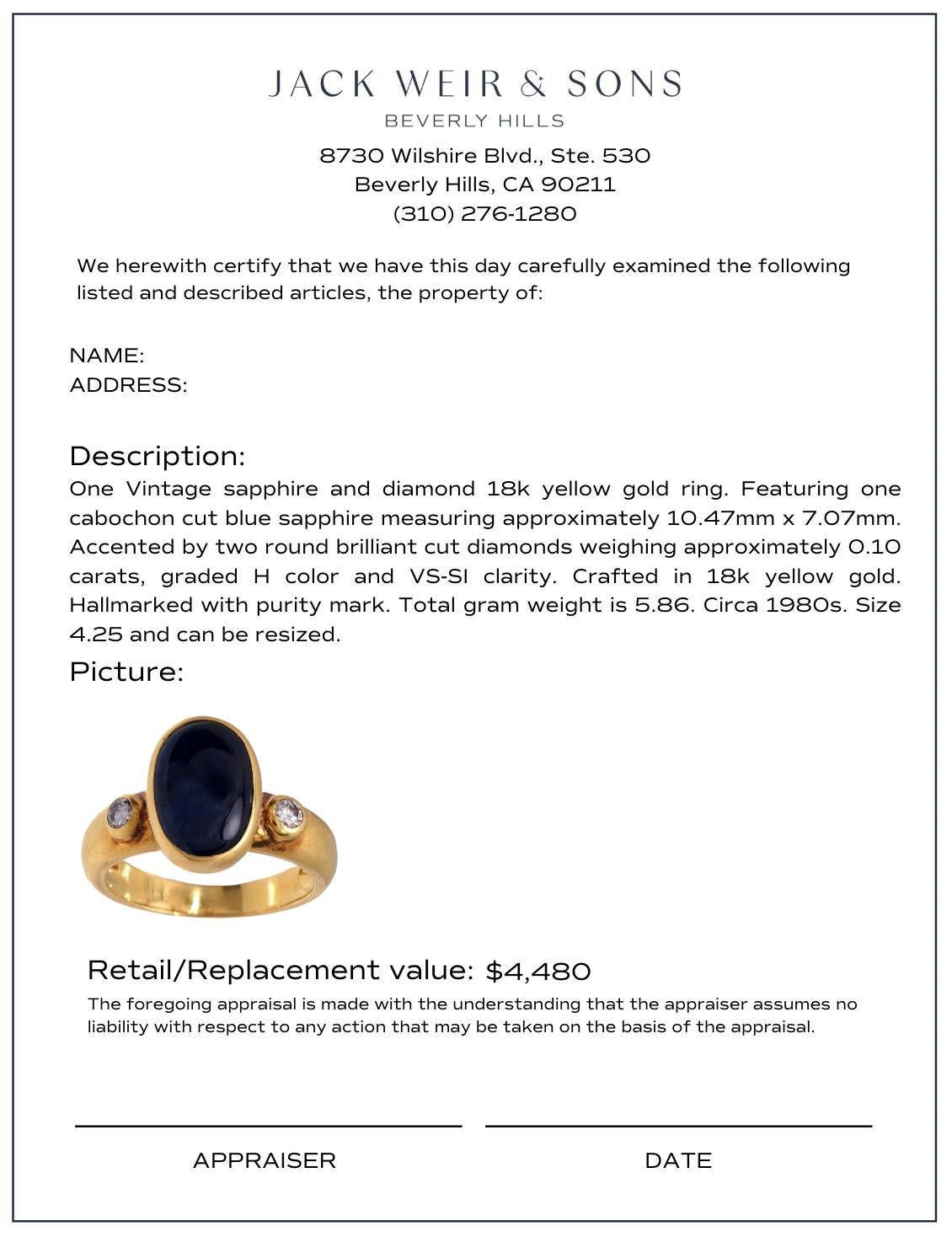 Vintage sapphire diamond 18k yellow gold ring in vendita 1