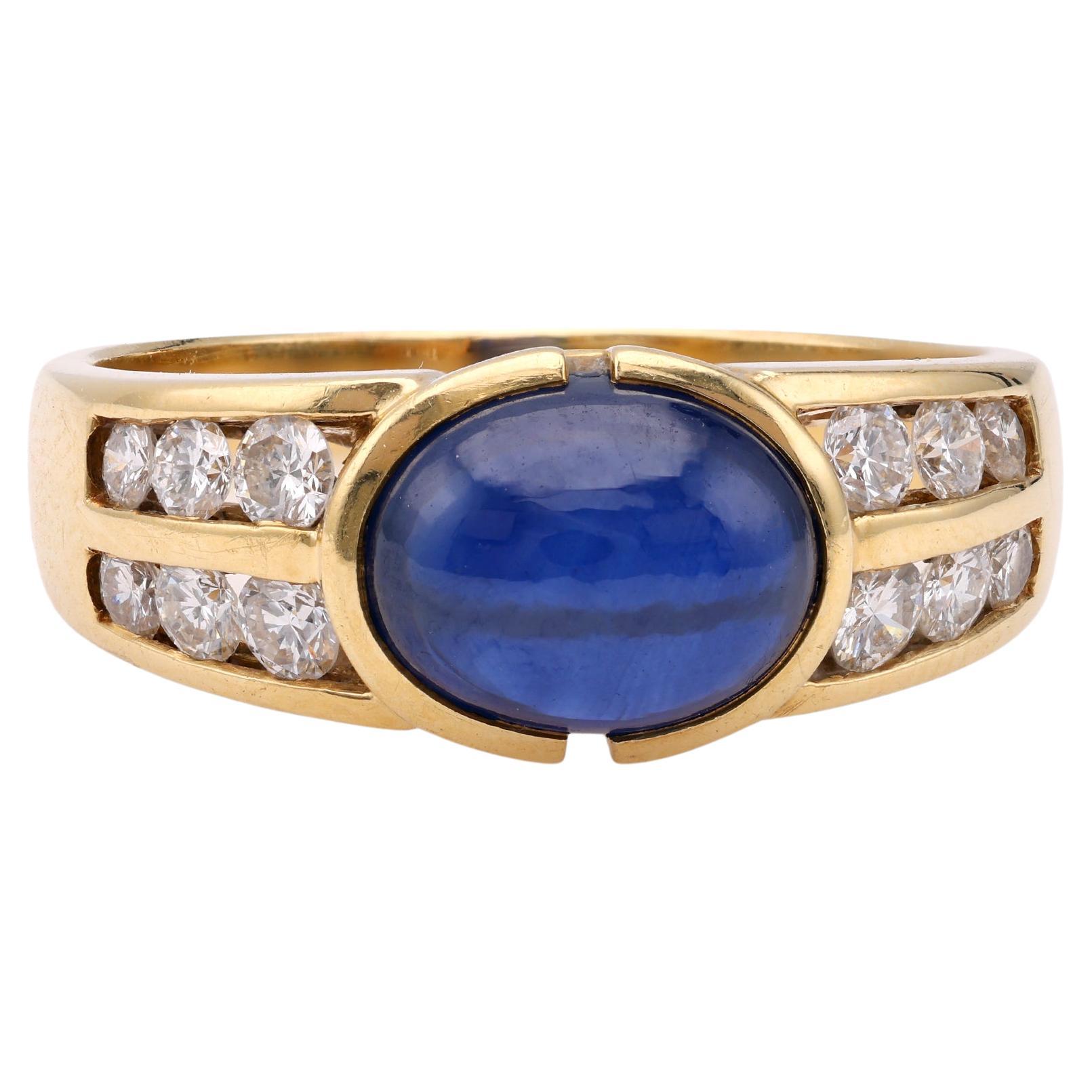 Vintage Sapphire Diamond 18k Yellow Gold Ring For Sale
