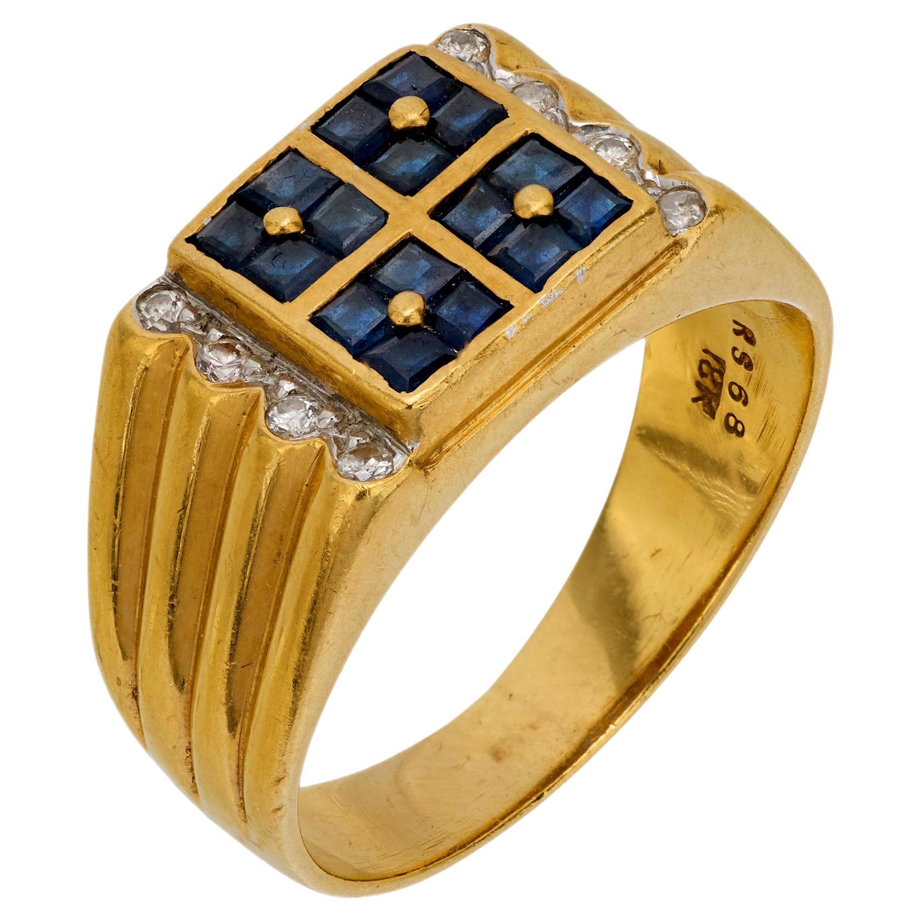 Vintage sapphire diamond 18k yellow gold ring