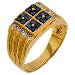 Vintage sapphire diamond 18k yellow gold ring