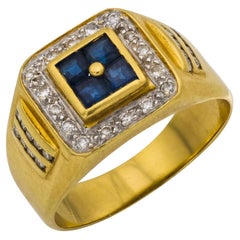 Vintage sapphire diamond 18k yellow gold ring