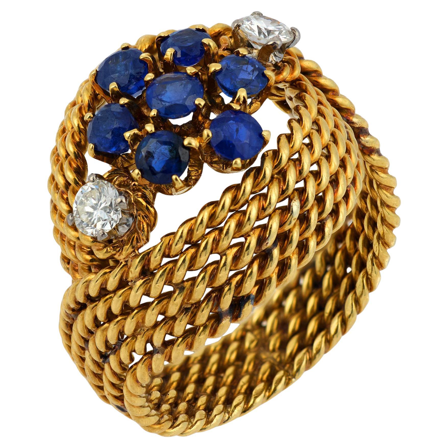 Vintage sapphire diamond 18k yellow gold ring