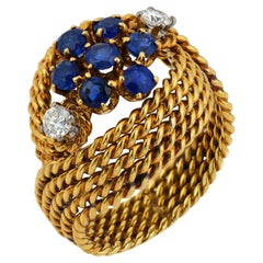 Vintage sapphire diamond 18k yellow gold ring