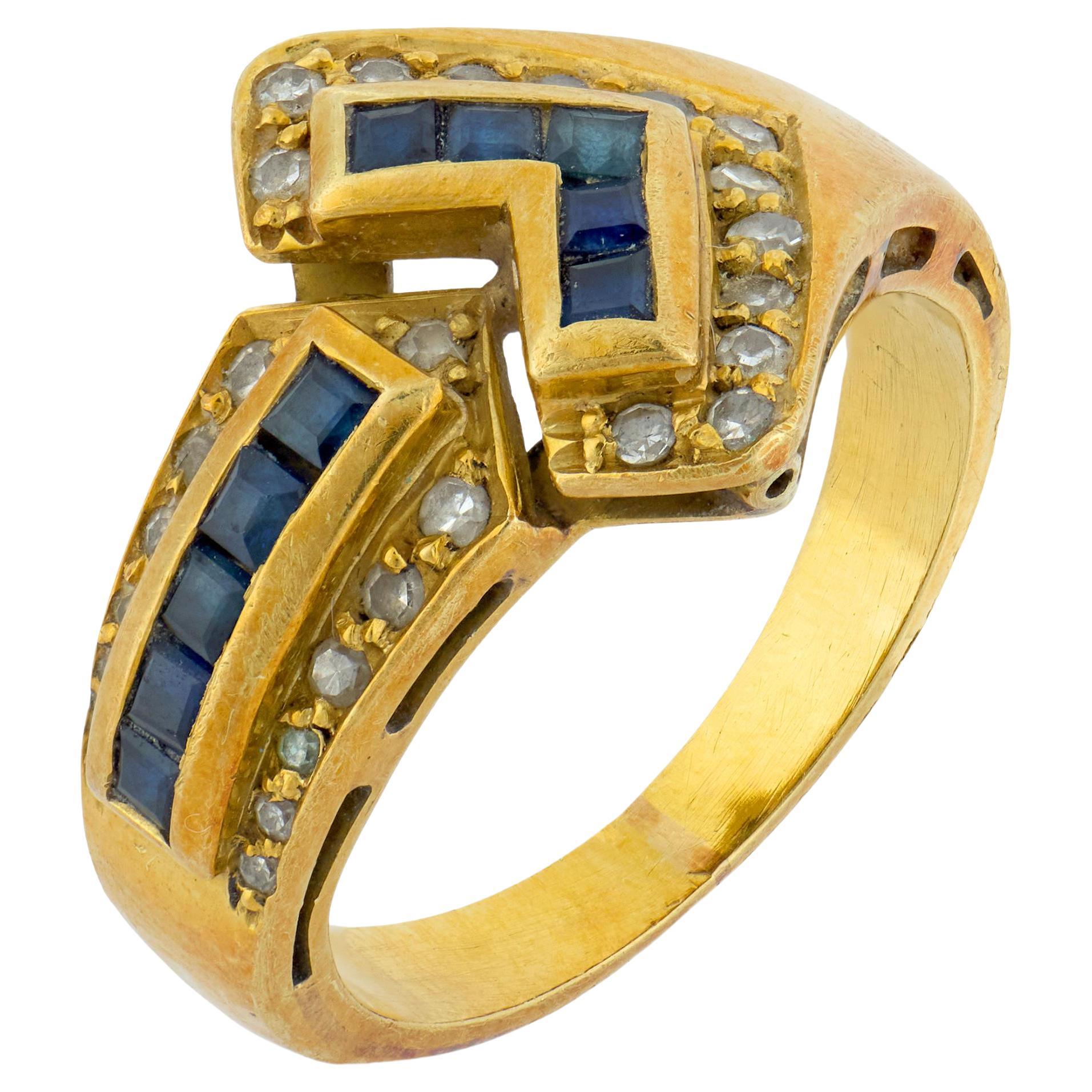 Vintage sapphire diamond 18k yellow gold ring