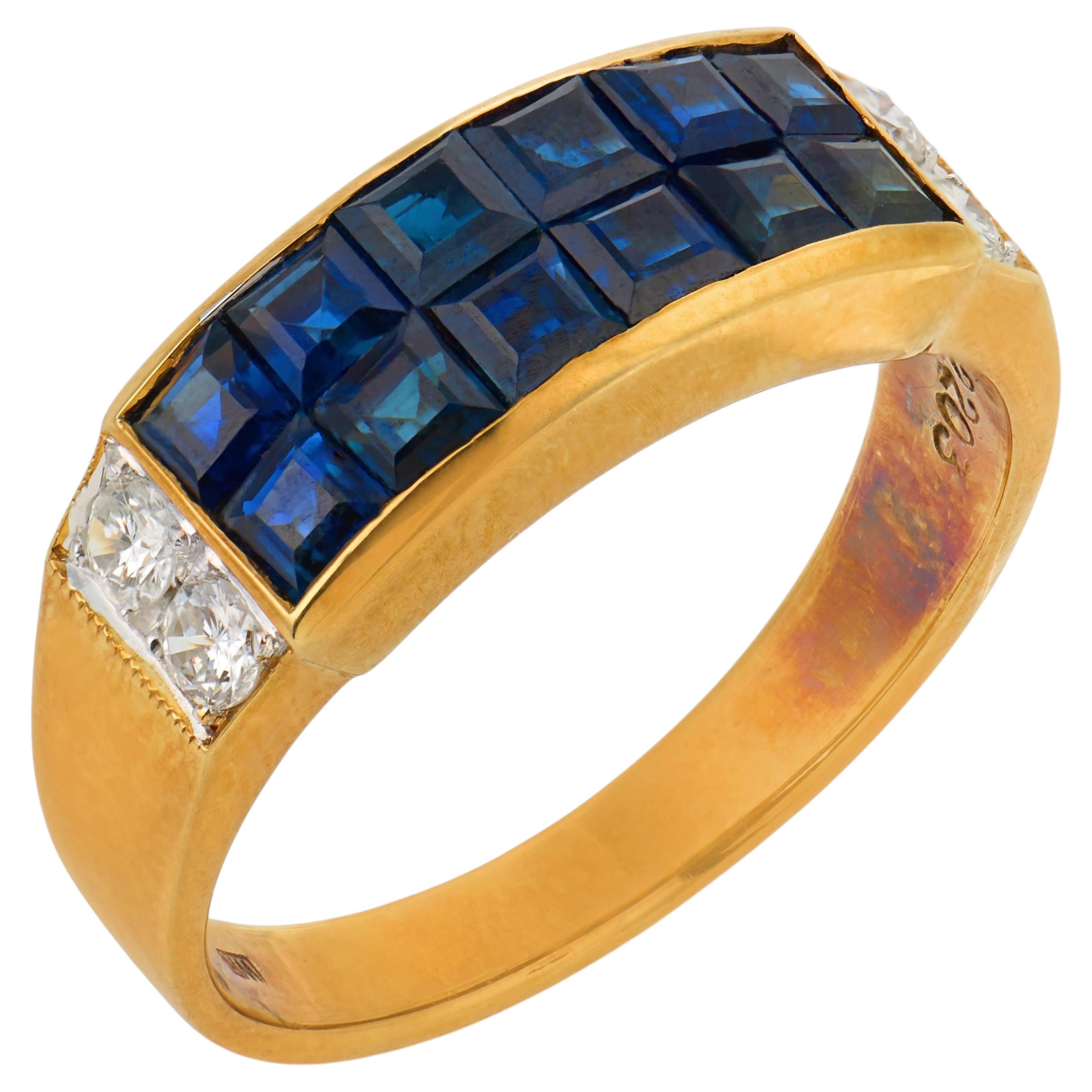 Vintage sapphire diamond 18k yellow gold ring