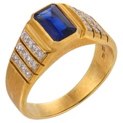 Vintage sapphire diamond 18k yellow gold ring