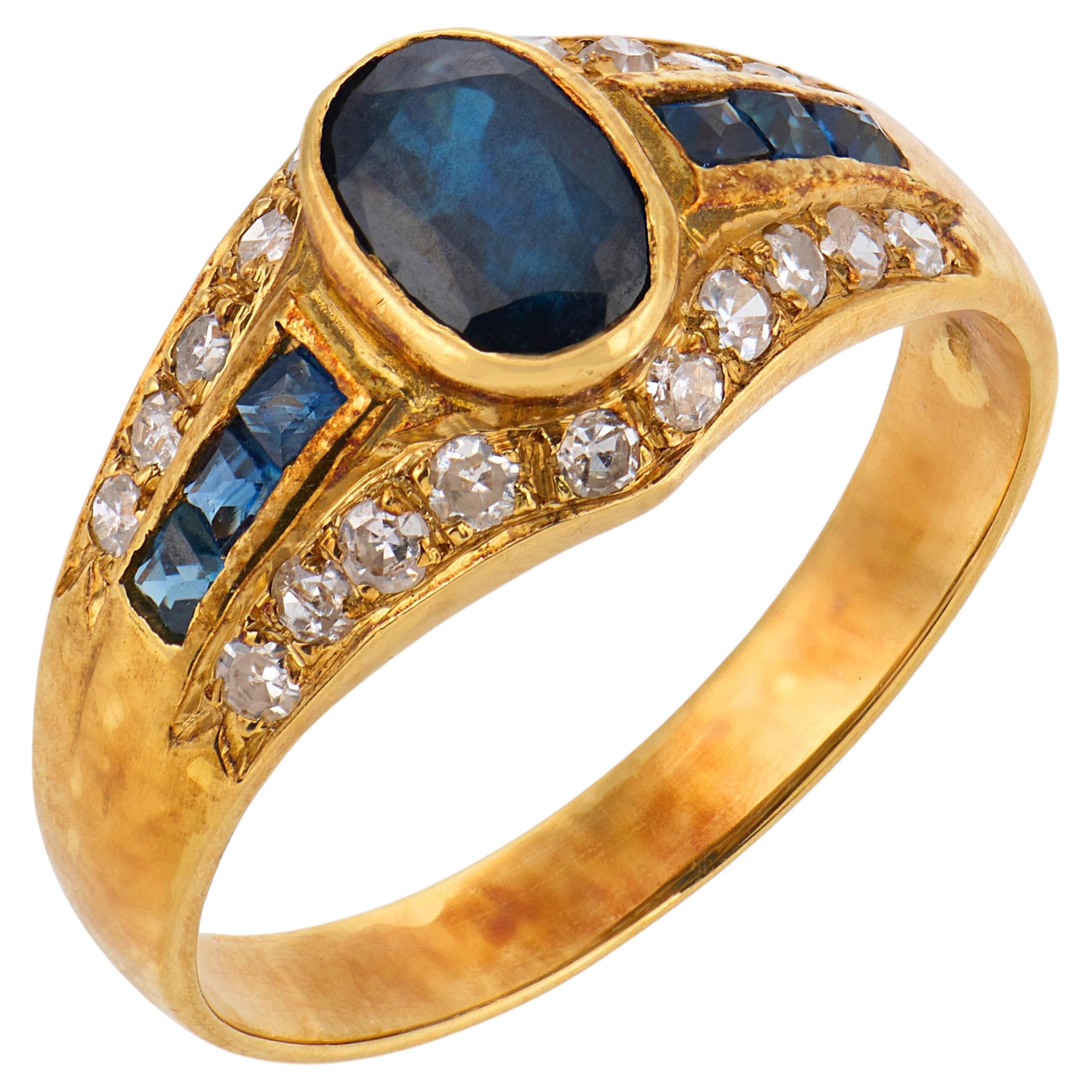 Anillo vintage zafiro diamante oro amarillo 18k
