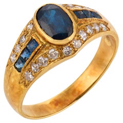 Vintage sapphire diamond 18k yellow gold ring