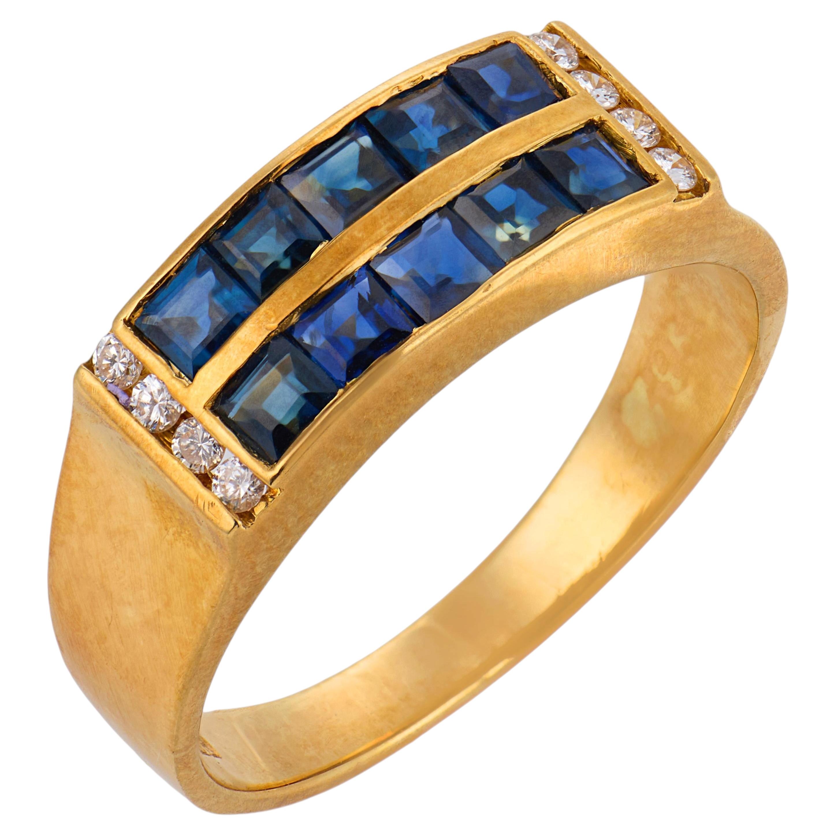Anello vintage con zaffiro e diamante in oro giallo 18 carati