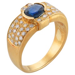 Vintage sapphire diamond 18k yellow gold ring