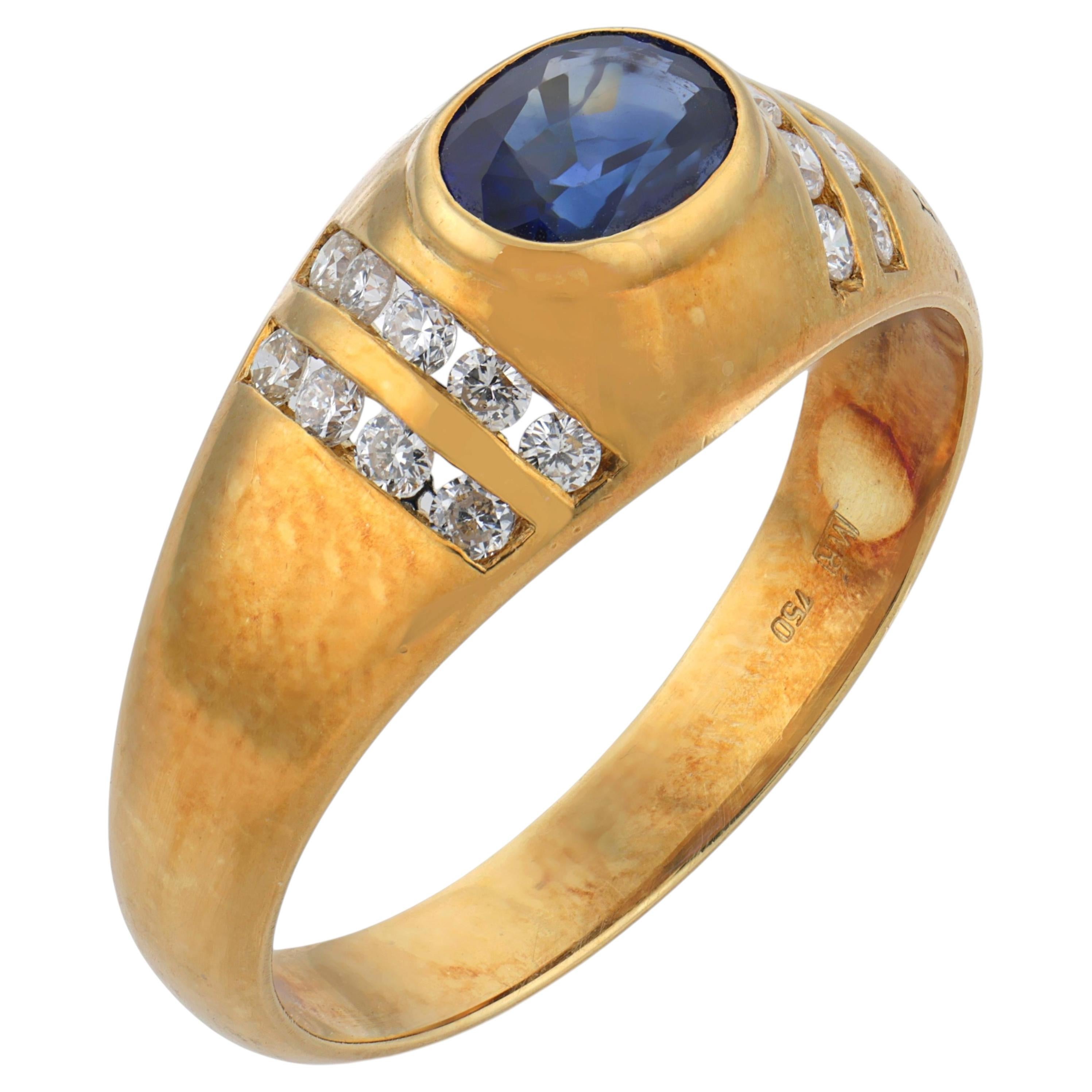 Vintage sapphire diamond 18k yellow gold ring