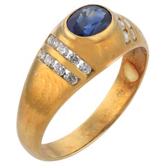 Vintage sapphire diamond 18k yellow gold ring