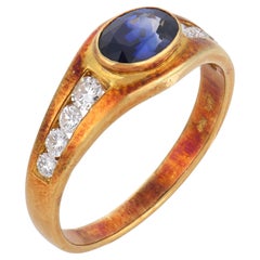 Vintage sapphire diamond 18k yellow gold ring
