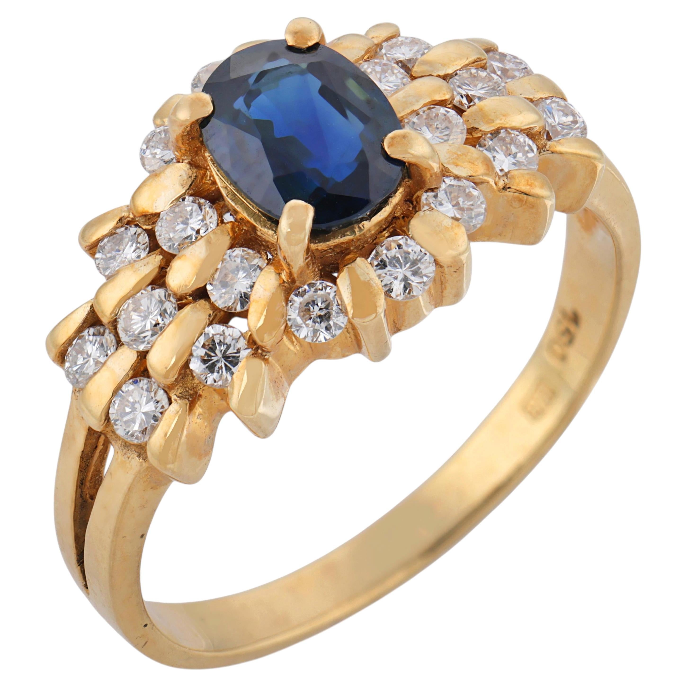 Vintage sapphire diamond 18k yellow gold ring