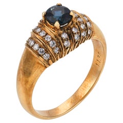 Vintage sapphire diamond 18k yellow gold ring