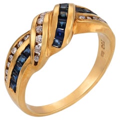 Vintage sapphire diamond 18k yellow gold ring